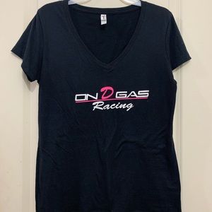 On D Gas black and pink v-neck shirt size L